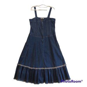 Roamans blue jean Dress size 14p Maxi denim jean fray hem ruffle zip 2 pockets